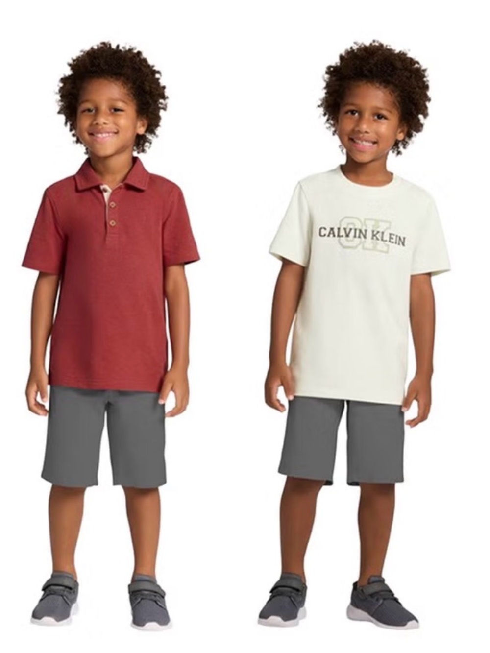 Calvin Klein Boys' Cream Logo Tee & Red Polo Set Size 5